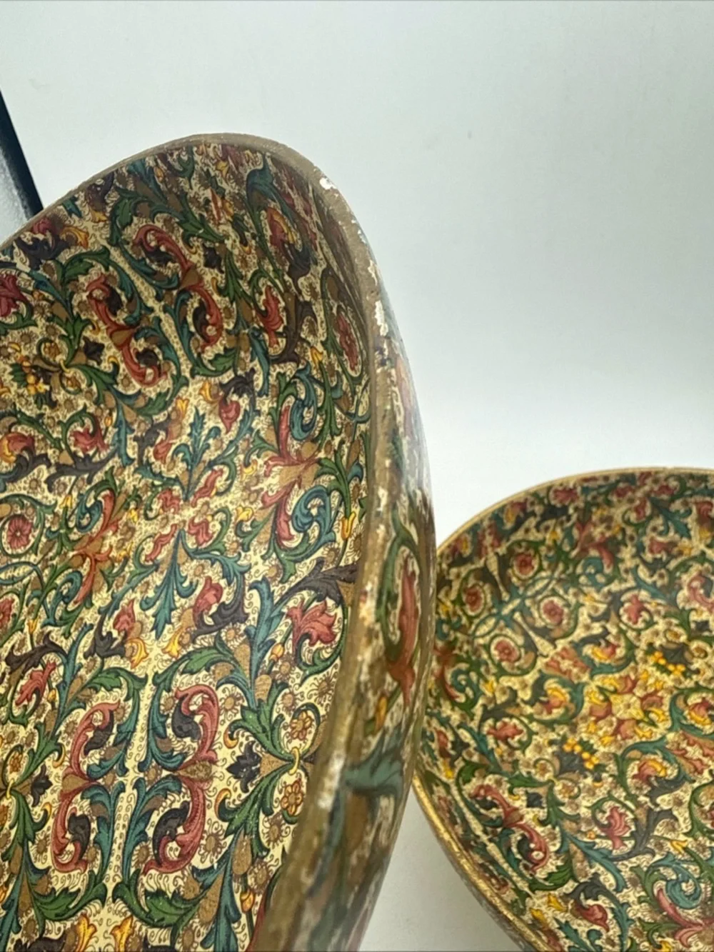 2 VTG MCM Viking Paper Mache Bowl Import Japan  Floral Pattern 9”